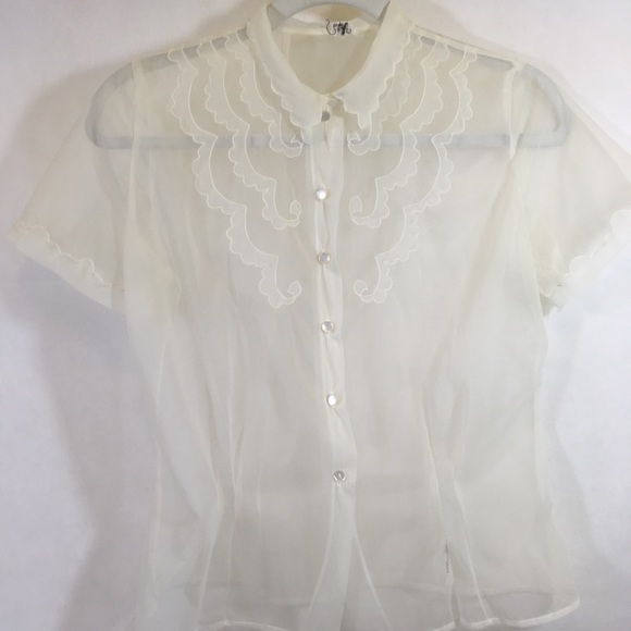 Vintage Tops - Vintage Sheer Top Blouse B/D Cute Fun